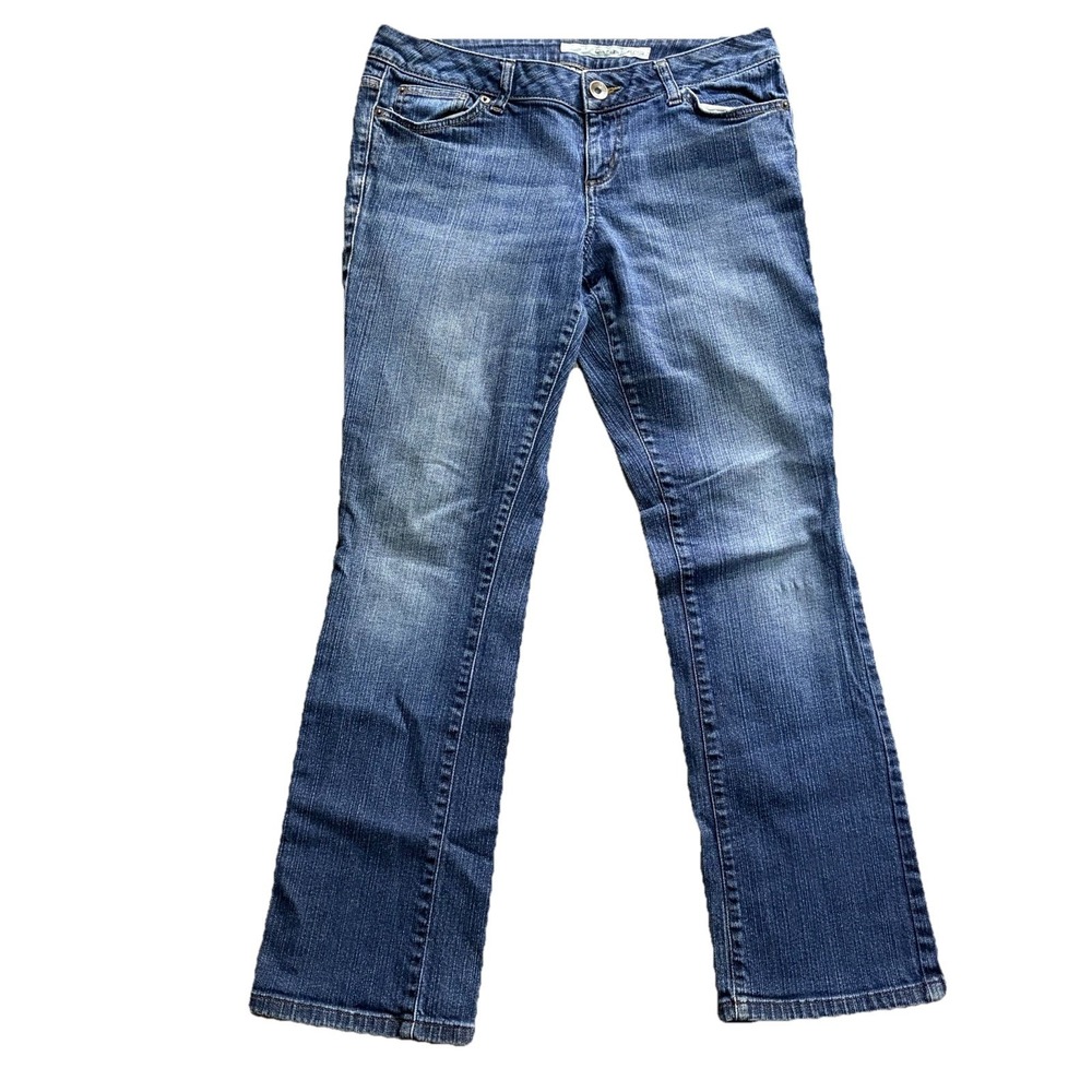DKNY Jeans Women's Blue Solid Snap Button Dark Wash Bootcut Mid Rise Denim Size